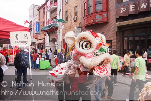 A dragon parade during the Autumn Festival in Chinatown in Phila